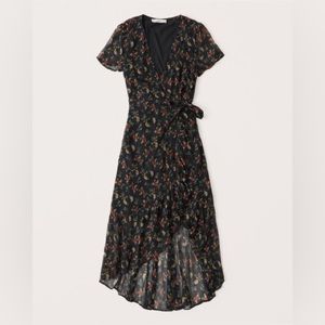 Wrap-Front Midi Dress black floral